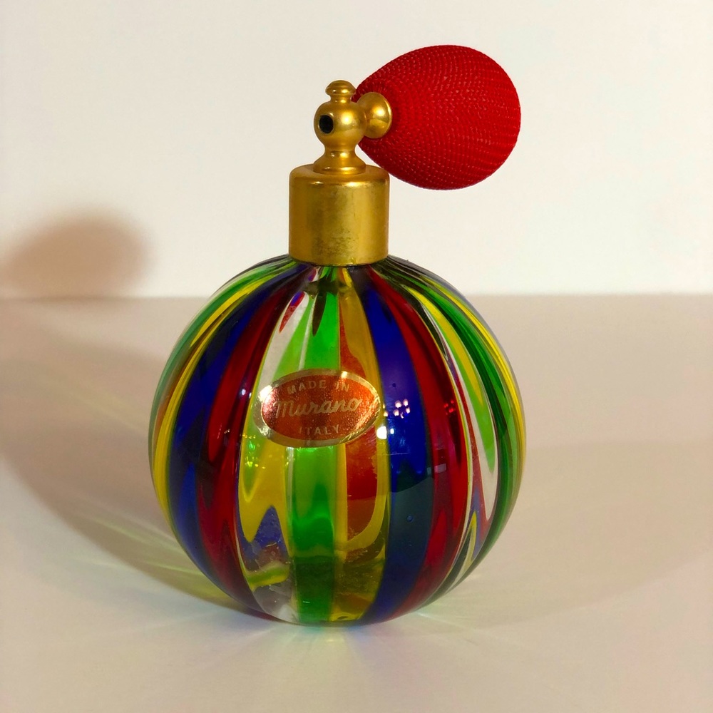 Vintage Murano Glass Stripe Perfume Bottle with Atomizer